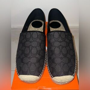 New Coach Espadrille Men’s Shoes In Black Signature Jacquard And Leather Size 10